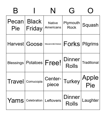 Thanksgiving Bingo Card