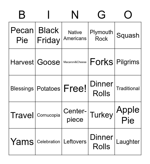 Thanksgiving Bingo Card