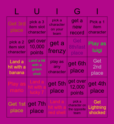 bingo(Mario vs Luigi Tour) Multiplayer Bingo Card
