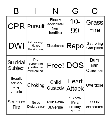 Thanksgiving Bingo Card