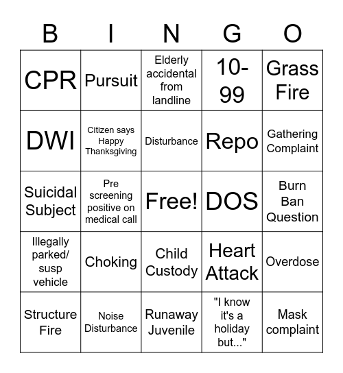 Thanksgiving Bingo Card