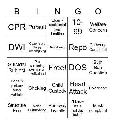 Thanksgiving Bingo Card