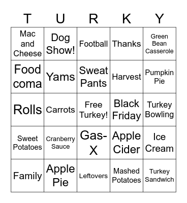 Turkey Day BINGO Card