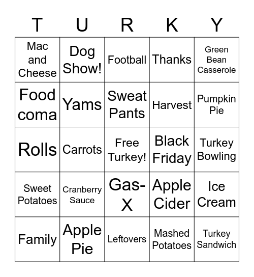 Turkey Day BINGO Card