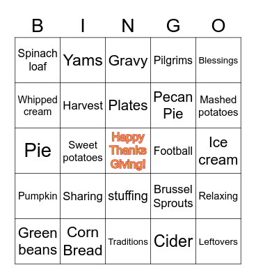 Thanksgiving Bingo! Bingo Card