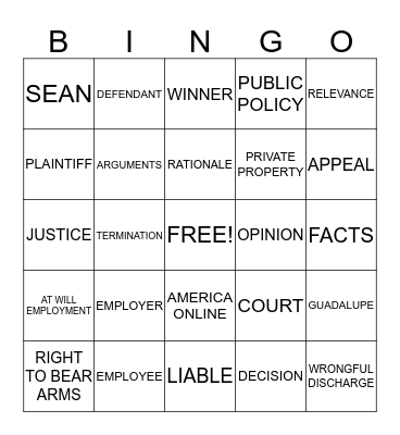 Hansen vs. America Online Bingo Card