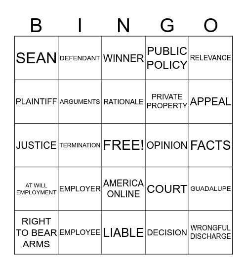 Hansen vs. America Online Bingo Card