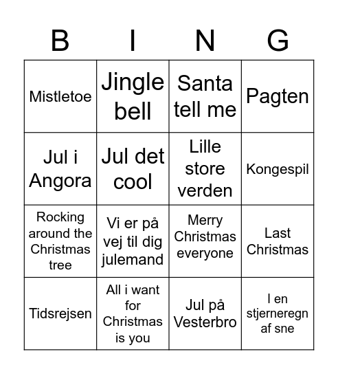 Julemusik Bingo Card