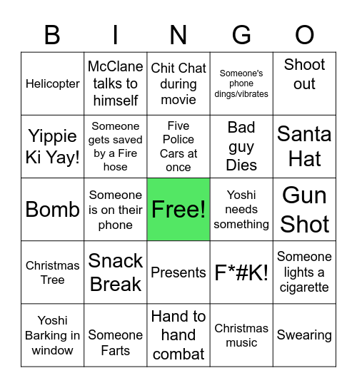 Catalfamo-Swindon Movie Night Bingo Card