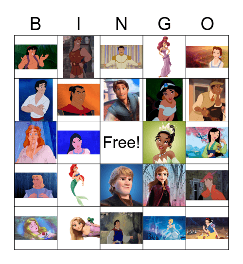 Disney Princesses+Princes Bingo Card