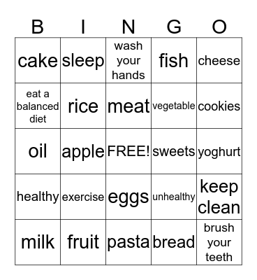 Healthy or Unhealthy? Bingo Card