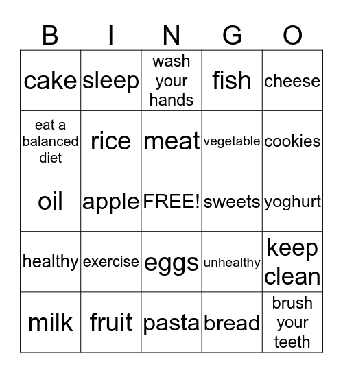 Healthy or Unhealthy? Bingo Card