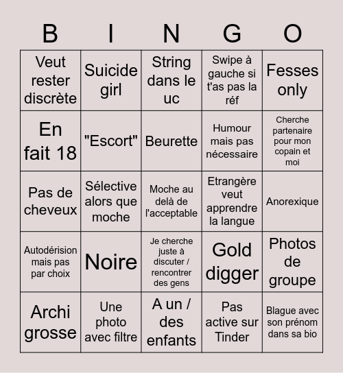Tindre Bingo Card