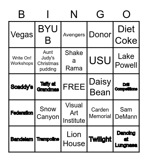 FINLINSON GRATITUDE BINGO Card