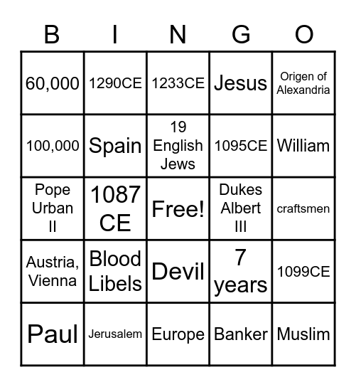 Medival Bingo Card