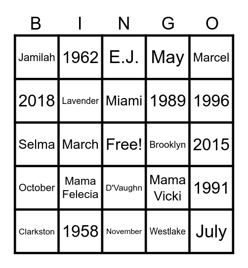 JAM Thanksgiving 2020 Bingo Card