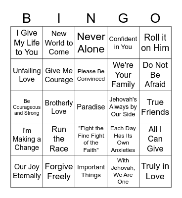 Original Songs Bingo Card