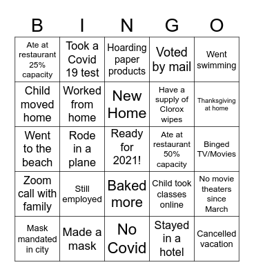 Young 2020 Bingo Card