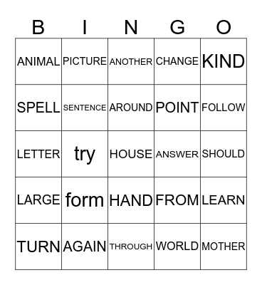 GRADE 2 WORDS Bingo Card