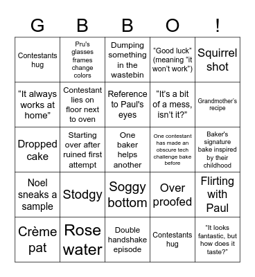 Great British Bingo Off Bingo Card