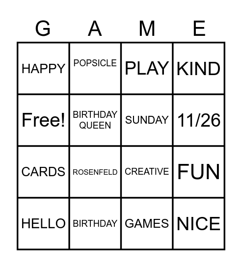 BIRTHDAY Bingo Card