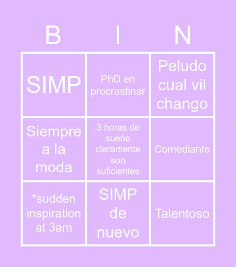 "JJ" Bingo Card