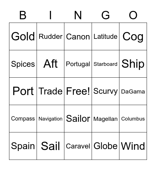 Age of Exploration Bingo Card