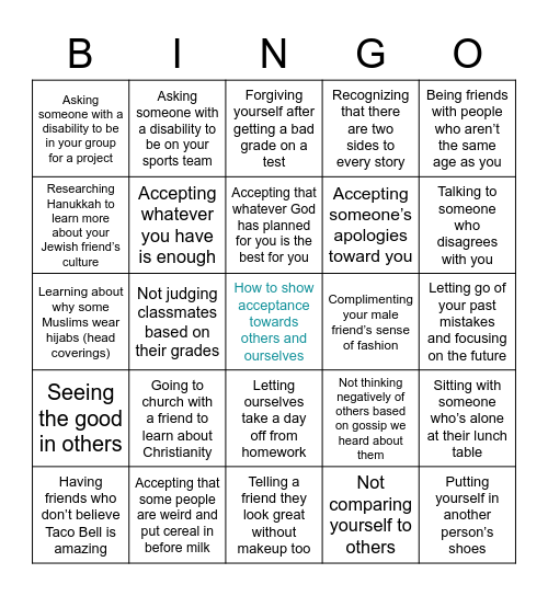 How to show acceptance Bingo Card