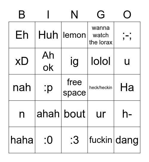 idek bingo card Bingo Card