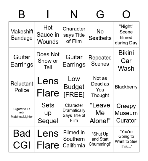 B-Movie Bingo Card