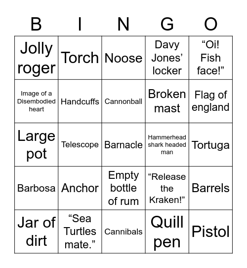 Pirates—Dead Mans chest 1 Bingo Card