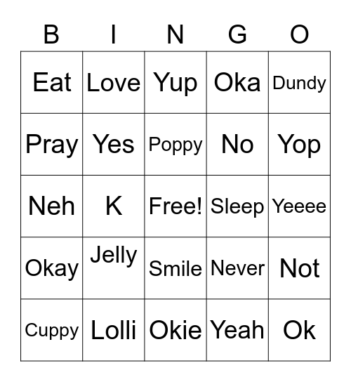 Musical Bingo Card