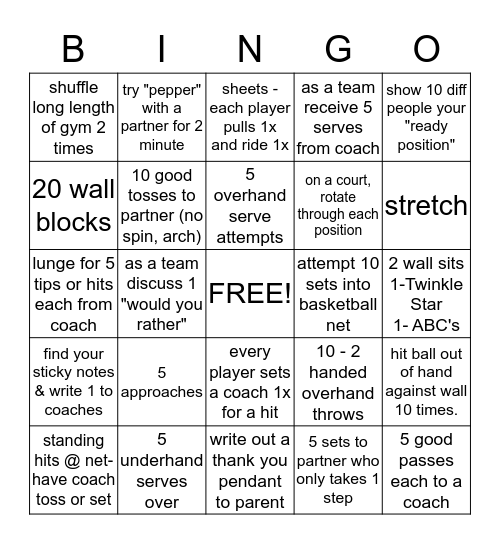 VOLLEYBALL BINGO Card