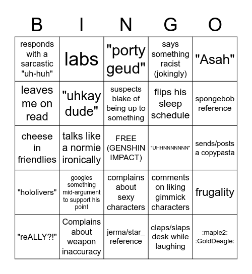 TIM BINGO Card