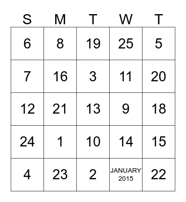 January   2015 Bingo Card
