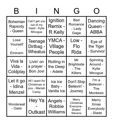 Rock n Roll Bingo Card