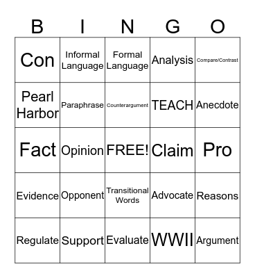 Untitled Bingo Card