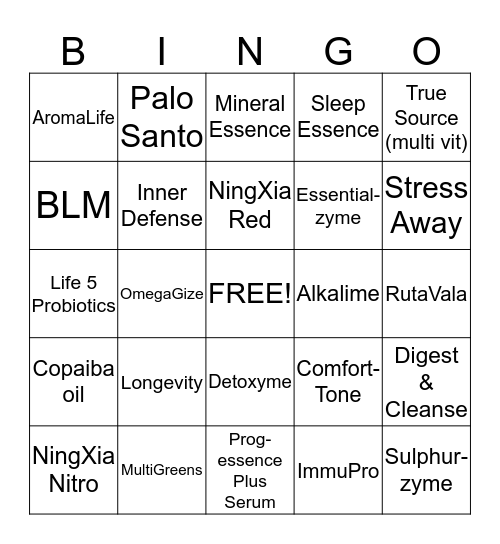 Essentially Powerful Oil Team BINGO Card