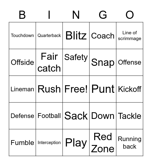 Football Bingo Card