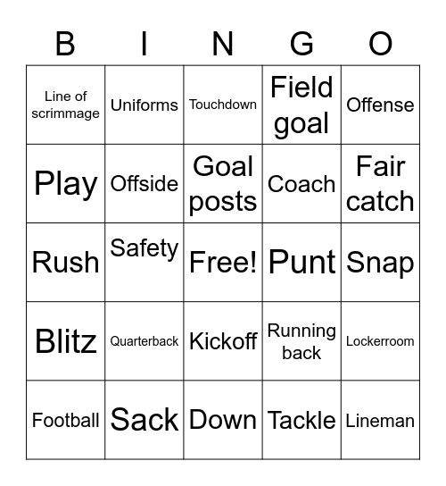 Football Bingo Card