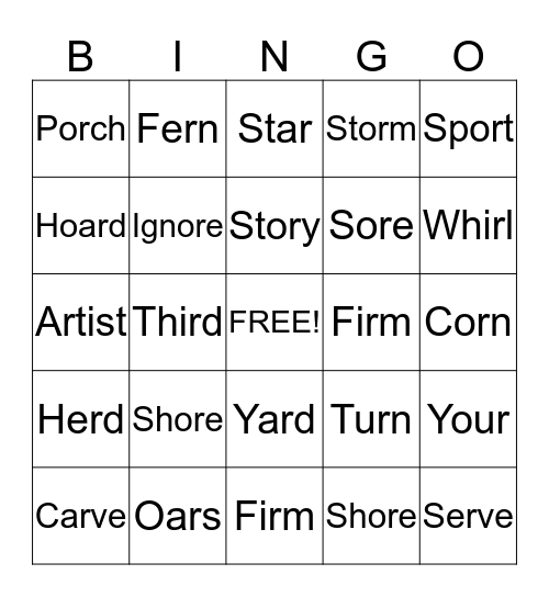 R Controlled Vowels  Bingo Card