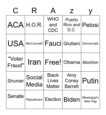 The 2020 Election Bingo Card