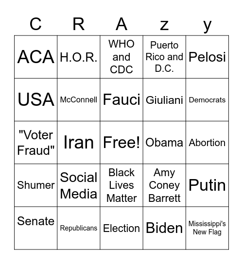 The 2020 Election Bingo Card
