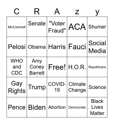 The 2020 Election Bingo Card