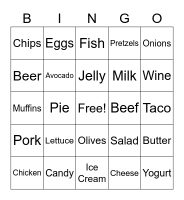 Food Bingo Card