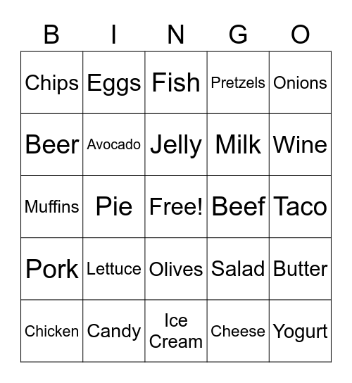 Food Bingo Card