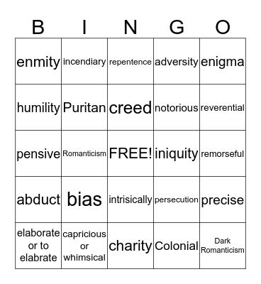 Semester Review - American Literature Bingo Card