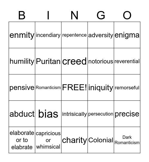 Semester Review - American Literature Bingo Card