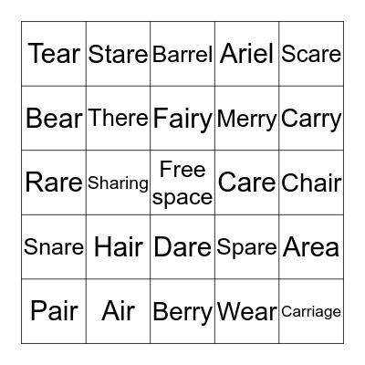 "AIR" words  Bingo Card
