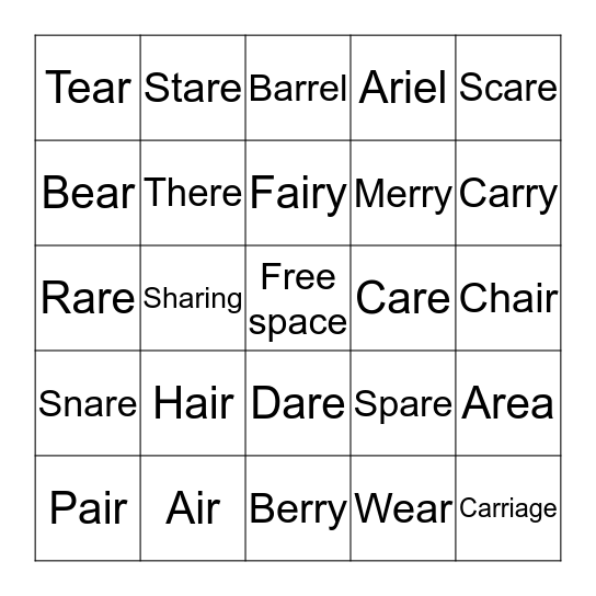 "AIR" words  Bingo Card